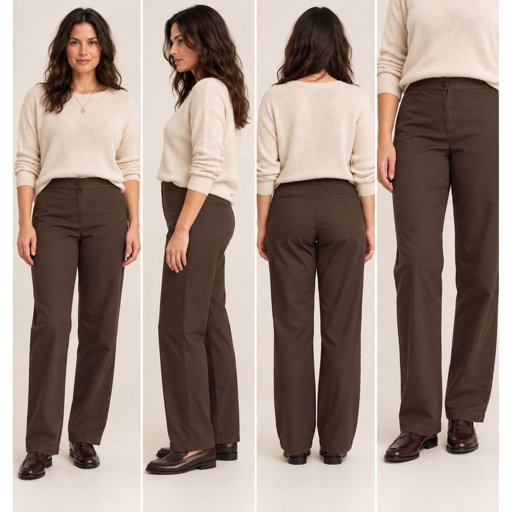 Eileen Fisher Pants L Chocolate Brown Stretch Cotton Straight Leg Y2K Minimalist